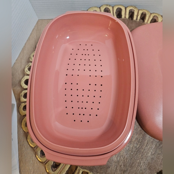 Tupperware Microwave Steamer Serving Bowl 3 Piece Dusty Rose Pink 1273-3 Vintage - Picture 8 of 14